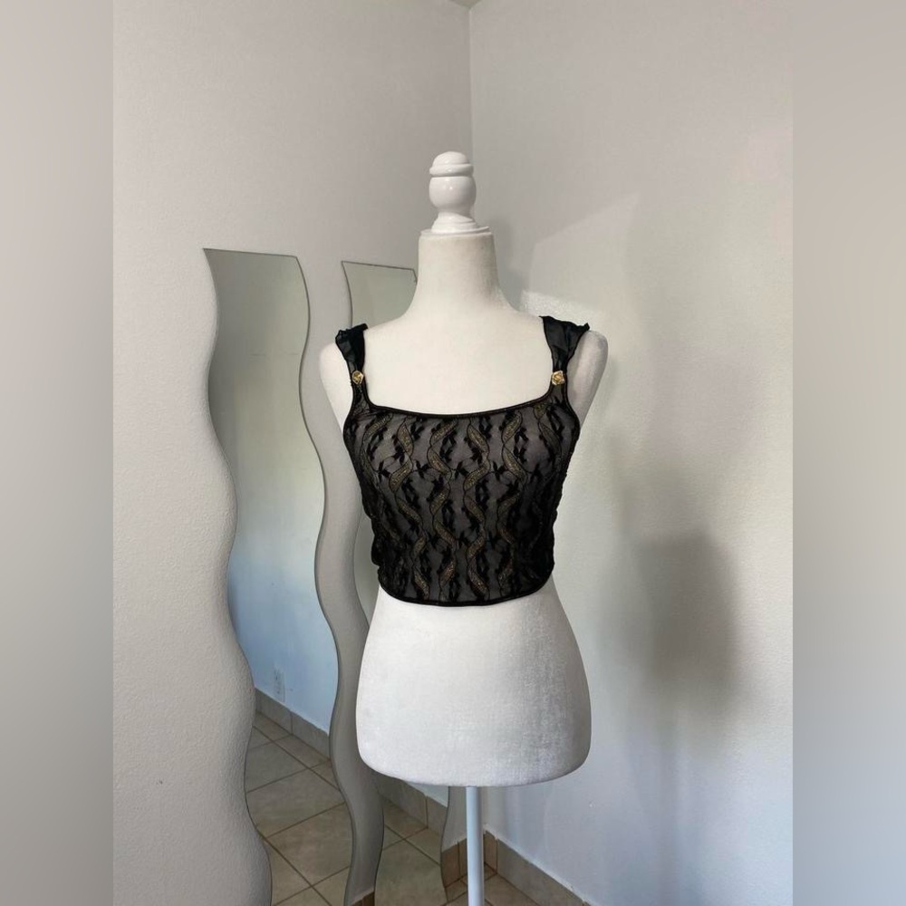 Black Crop Tank Top with Fitted Cut Out Design